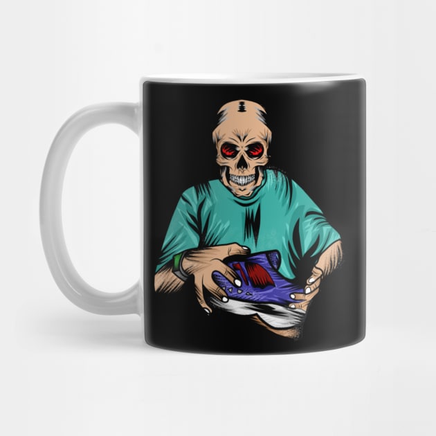 vector image with a person with a skull head holding a shoe by Innometrics